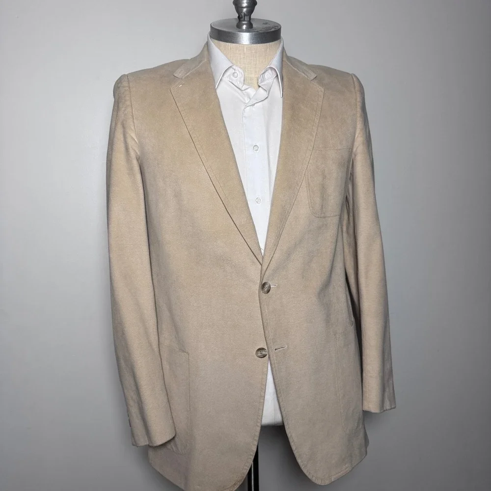UNW Vintage Ultra Suede Blazer Mens 42L‎ Tan Solid Notch Lapel Two Button USA